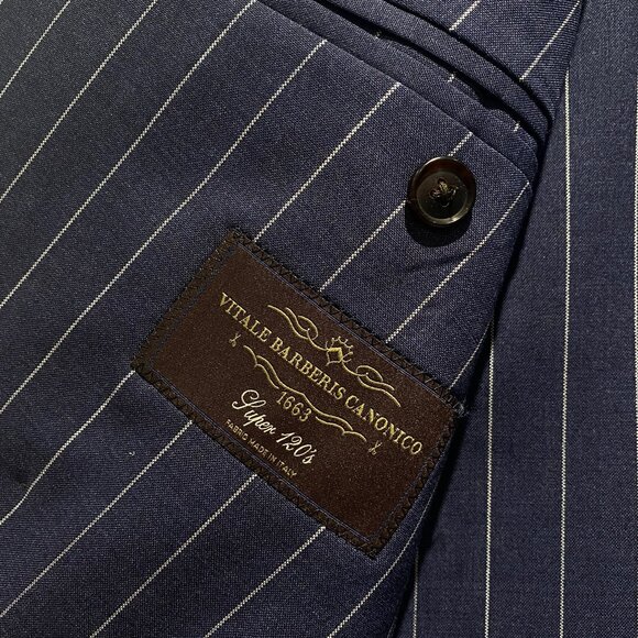 Poszetka Blue Mid Weight Pin White Stripe Suit - Picture 8 of 12